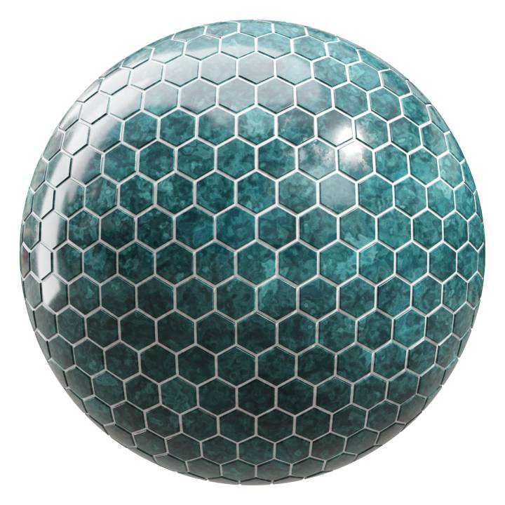 preview render of the free PBR material Blue Green Hexagonal Tiles 01 (cc0 texture)