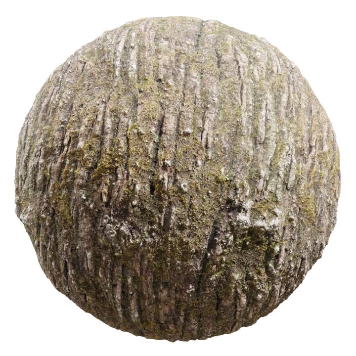 preview render of the free PBR material Mossy Bark 02 (cc0 texture)
