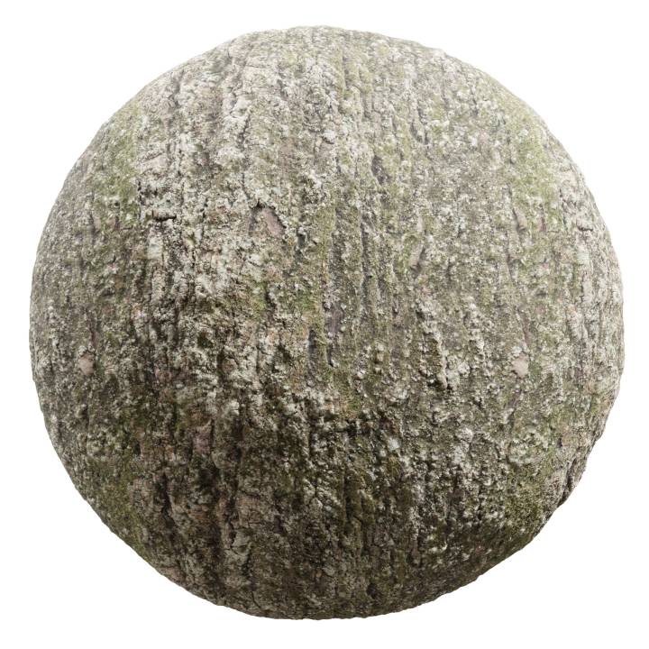 preview render of the free PBR material Mossy Bark 03 (cc0 texture)