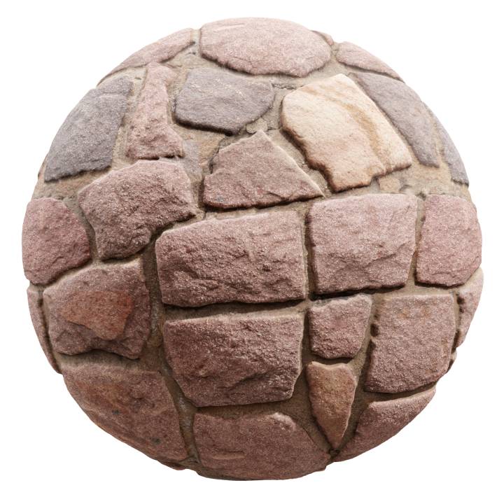 preview render of the free PBR material Red Stone Wall 01 (cc0 texture)