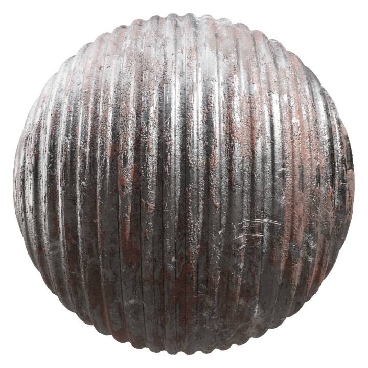 preview render of the free PBR material Rusty Corrugated Metal Panel 02 (cc0 texture)
