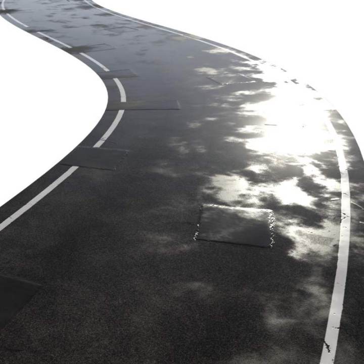 preview render of the free PBR material Single Lane Road Wet 02 (cc0 texture)