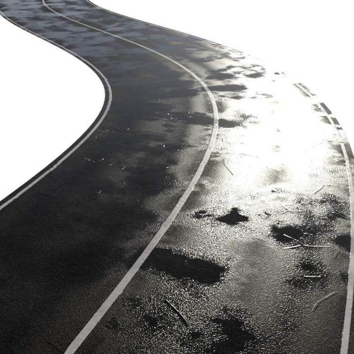 preview render of the free PBR material Two Lane Solid Line Road Wet 01 (cc0 texture)